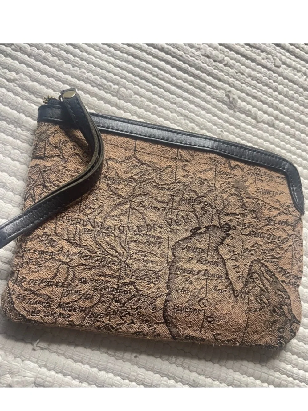 Patricia Nash Cassini Map Print Wristlet Clutch Leather Trim Travel Bag